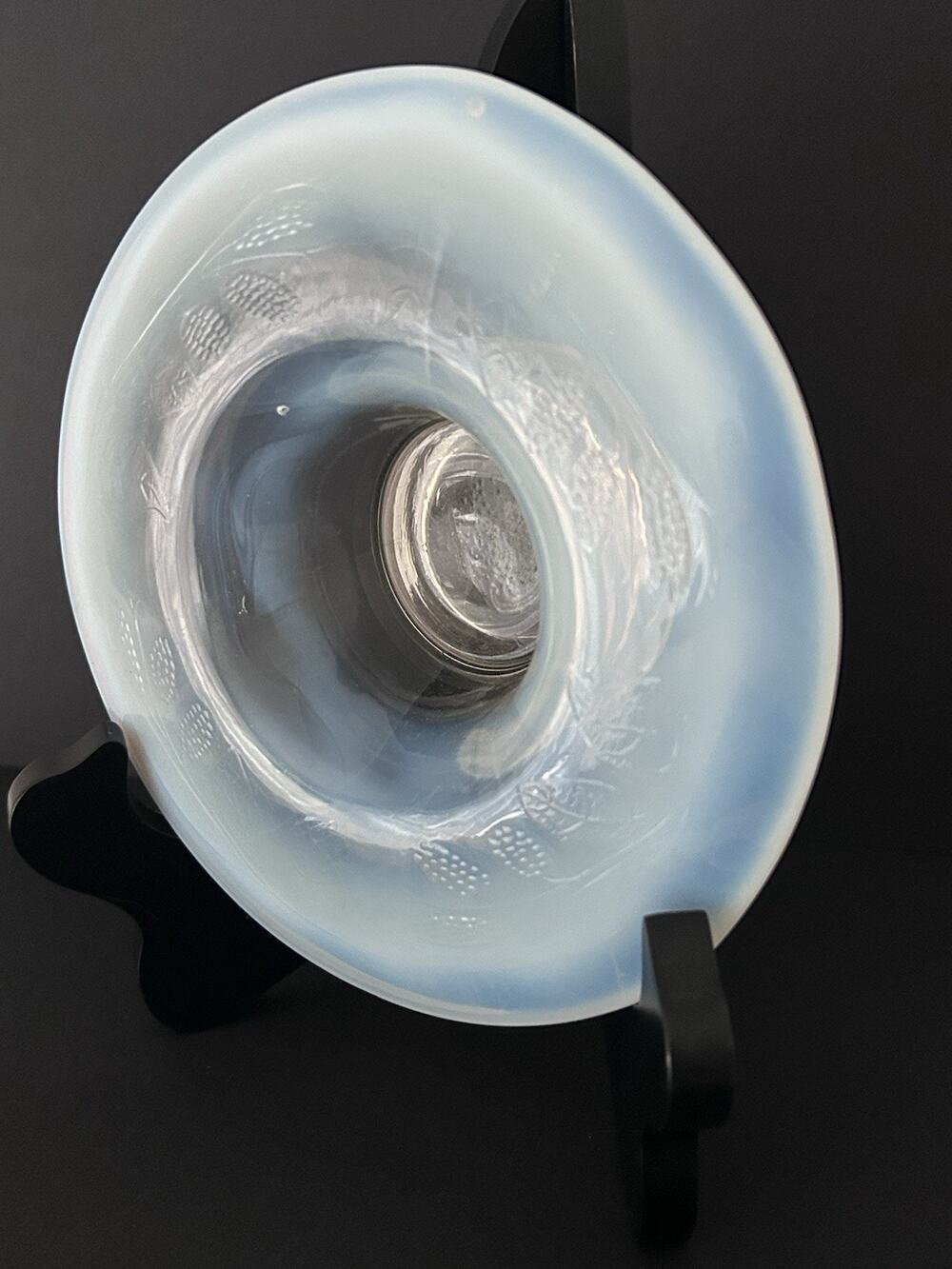 Antique Glass Foval Style Translucent Pearl Opalescent White Fluted Bowl 6 1/4"